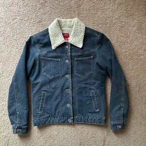 Guess Jacket Womens Large Vtg Fleece Lined Denim Button Up Long Sleeve